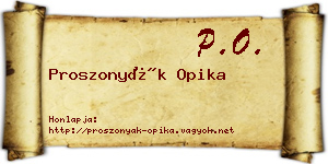 Proszonyák Opika névjegykártya